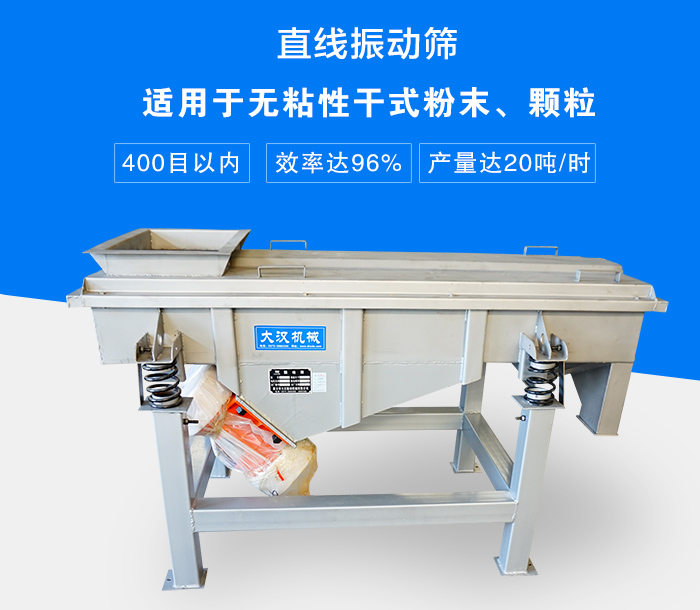 直線振動篩適用于無粘性干式粉末、顆粒，產(chǎn)量達20噸/時